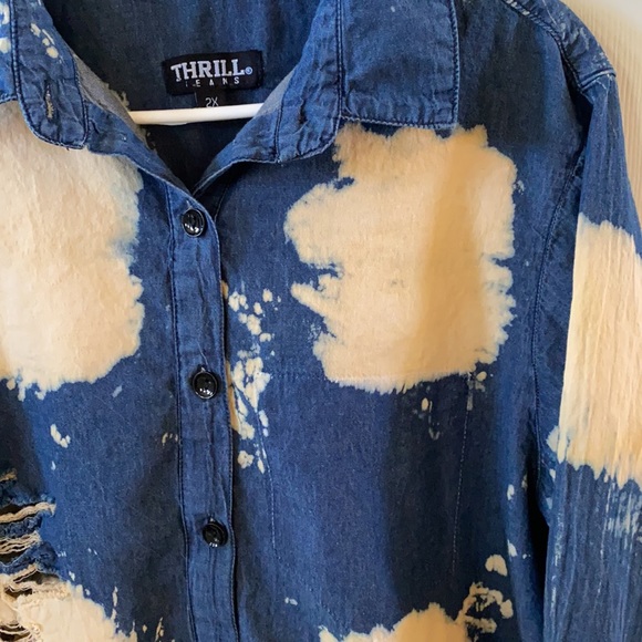 Distressed denim tunic high low top - Picture 5 of 7